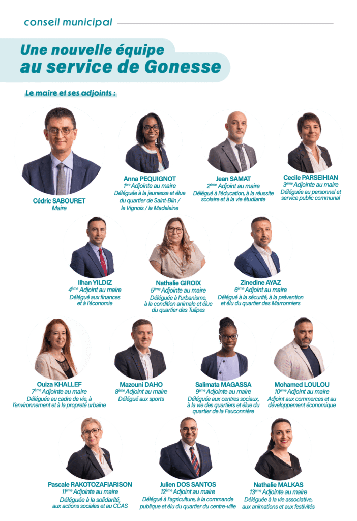 Portraits des élus de la ville de Gonesse en 2026. Photographie d'événements professionnels, institutionnels et culturels à Paris et banlieue.